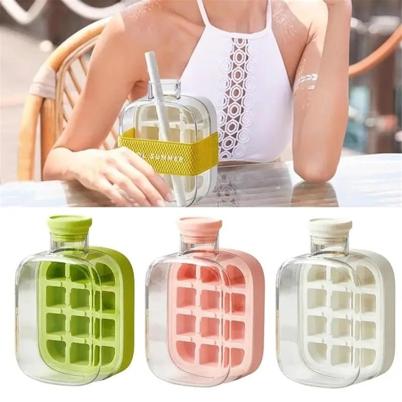 Straw Water Bottle & Ice Cube Tray, 2-in-1
